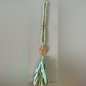 Custom made oyster necklace with teal accents